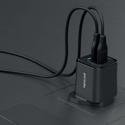 Porodo Dual Port Wall Charger with 1.2m Type-C Cable - Black